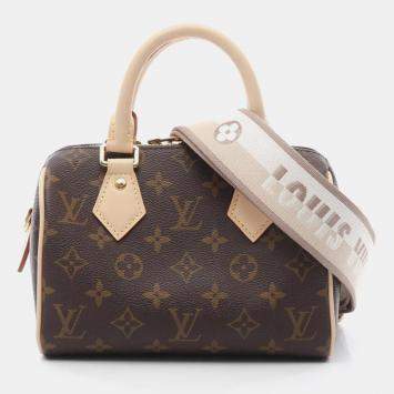 Pre Owned Louis Vuitton Speedy Bandouliere 20 Beige Monogram Canvas Top Handle Bag