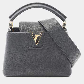 Pre Owned Louis Vuitton Capucines Mini Black Taurillon Clemence Leather Top Handle Bag