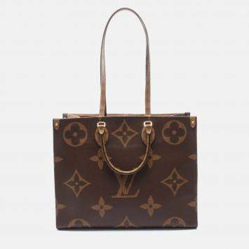Pre Owned Louis Vuitton OnTheGo GM Brown Beige Coated Canvas Tote Bag