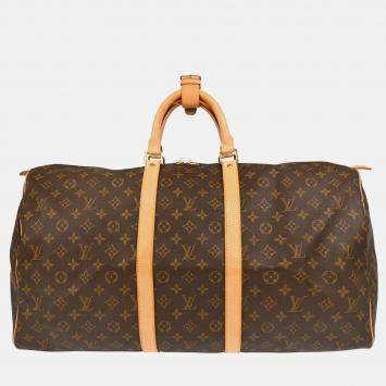Pre Owned Louis Vuitton Keepall 55 Brown Monogram Canvas Travel Bag