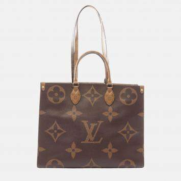 Pre Owned Louis Vuitton OnTheGo GM Coated Canvas Brown/Beige Monogram Giant Reverse Tote Bag 