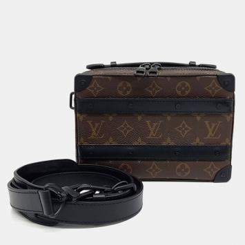 Louis Vuitton Black Brown Coated Canvas Macassar Handle Soft Trunk bag