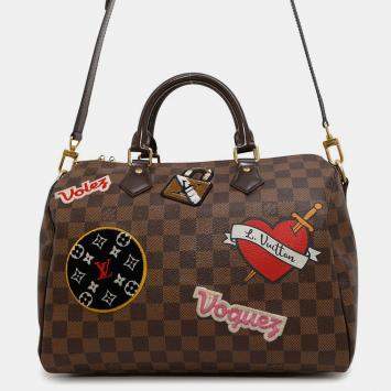 Pre Owned Louis Vuitton Speedy Bandoulière 30 Red Damier Ebene Canvas Bag