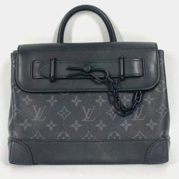 Pre Owned Louis Vuitton Steamer PM Black Monogram Eclipse Canvas Crossbody Bag