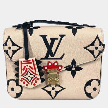 Pre Owned Louis Vuitton Pochette Metis Beige/Black Monogram Empreinte Leather Shoulder Bag