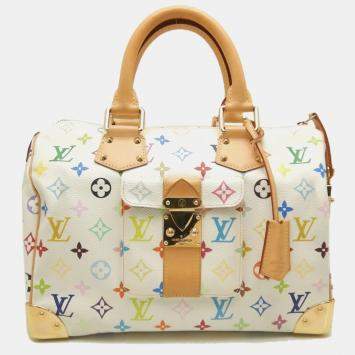 Pre Owned Louis Vuitton Speedy 30 Blanc Multicolor Monogram Canvas Shoulder Bag