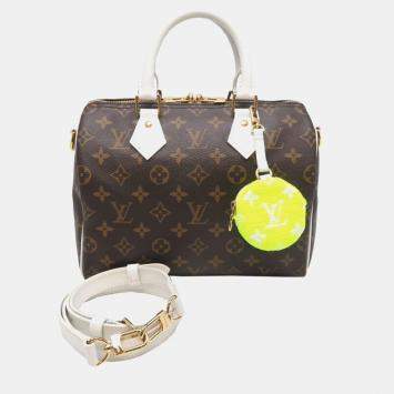 Louis Vuitton Speedy Bandouliere 25 Handbag Monogram Brown White