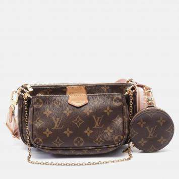 Louis Vuitton Multi Pochette Accessoires Shoulder Bag Coated Canvas Leather Monogram Brown Pink