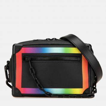 Pre Owned Louis Vuitton Soft Trunk Mini Black Rainbow Taiga Leather Shoulder Bag