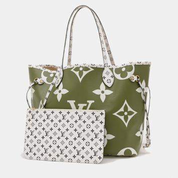 Pre Owned Louis Vuitton Neverfull MM Khaki Monogram Giant Canvas Tote Bag