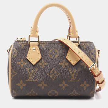 Louis Vuitton Nano Speedy Brown Coated Canvas Leather Monogram Handbag 