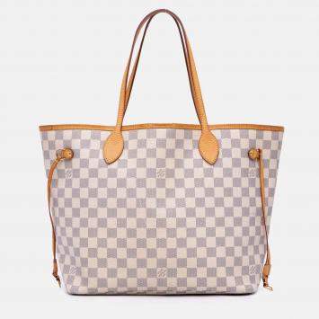 Pre Owned Louis Vuitton White Damier Azur Neverfull MM