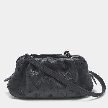 Pre Owned Louis Vuitton Black Monogram Mahina Leather Mini Scala Pouch