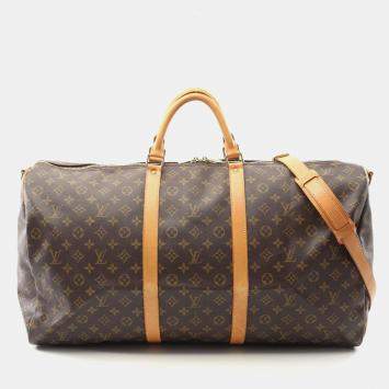 Pre Owned Louis Vuitton Keepall Bandouliere 60 Brown Monogram Canvas Travel Bag