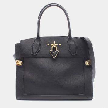 Louis Vuitton Steamer Mm Shoulder Handbag  Calfskin Black
