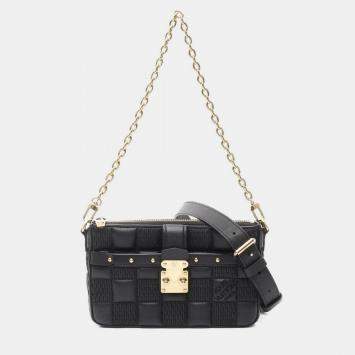 Pre Owned Louis Vuitton Troca Pochette Damier Black Quilt Lambskin Shoulder Bag 