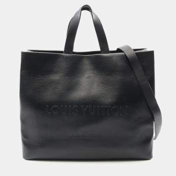Pre Owned Louis Vuitton Shopper Tote MM Black Leather Tote Bag