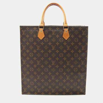 Pre Owned Louis Vuitton Sac Plat Brown Monogram Canvas Leather Tote Bag
