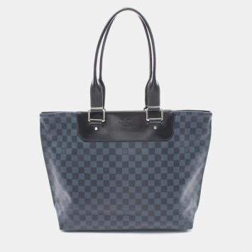 Pre Owned Louis Vuitton Cabas Voyage Tote Bag  Damier Cobalt Canvas Leather Navy