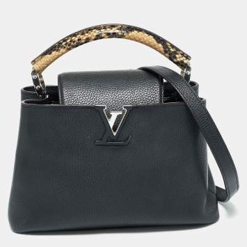 Pre Owned Louis Vuitton Black Leather and Python Capucines BB Bag