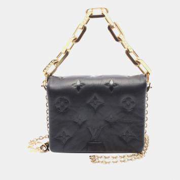 Pre Owned Louis Vuitton Black Monogram Embossed Puffy Lambskin Coussin Belt Bag