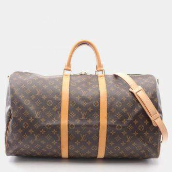 Pre Owned Louis Vuitton Keepall Bandouliere 55 Brown Monogram Canvas Travel Bag