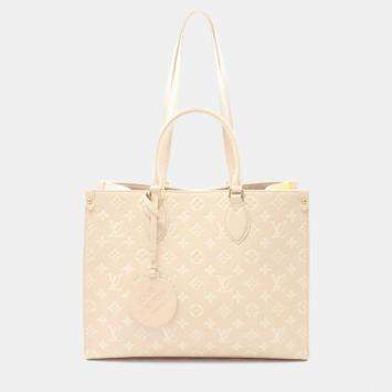 Pre Owned Louis Vuitton OnTheGo MM Rose Beige Monogram Empreinte Leather Tote Bag