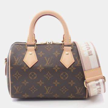 Pre Owned Louis Vuitton Speedy Bandouliere 20 Beige Monogram Canvas Leather Handbag