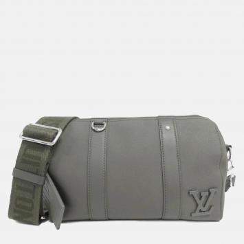 Louis Vuitton City Keepall LV Aerogram Black Leather Boston Bag