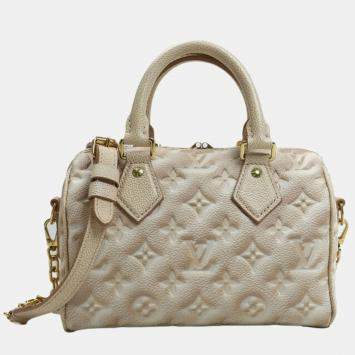 Pre Owned Louis Vuitton Speedy Bandouliere 20 Beige Monogram Empreinte Leather Shoulder Bag
