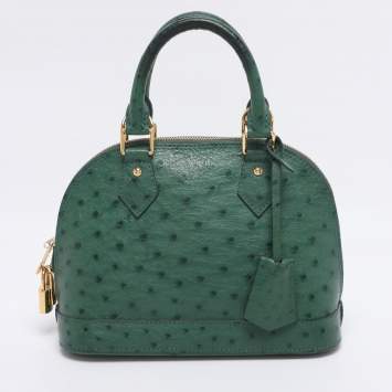 Pre Owned Louis Vuitton Green Ostrich Alma BB Bag