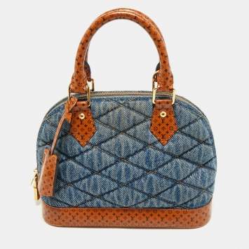 Pre Owned Louis Vuitton Blue Denim and Monogram Leather Alma BB Bag