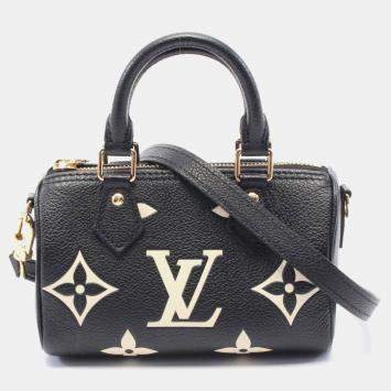 Louis Vuitton Nano Speedy Bicolor Handbag Leather Monogram Empreinte Black Beige