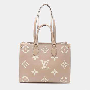 Pre Owned Louis Vuitton On The Go MM Tourterelle Monogram Empreinte Leather Tote Bag