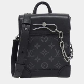 Pre Owned Louis Vuitton Nano Steamer Black Monogram Eclipse Leather Shoulder Bag