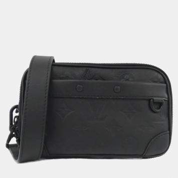 Pre Owned Louis Vuitton Alpha Wearable Wallet Black Monogram Shadow Leather Shoulder Bag