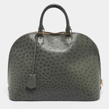 Pre Owned Louis Vuitton Light Green Ostrich Leather Alma GM Bag