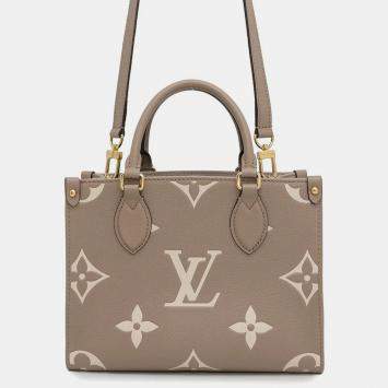 Pre Owned Louis Vuitton Onthego Tourterelle Claim Bicolor Monogram Empreinte Leather Monogram Giant Size Pm