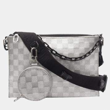 Pre Owned Louis Vuitton Silver Damier Glitter Taurillon In The Loop Trio Pouch