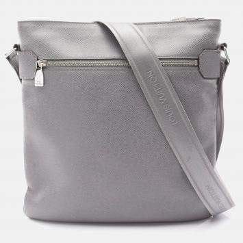 Pre Owned Louis Vuitton Sasha Shoulder Crossbody Bag  Taiga Leather Gray Gres