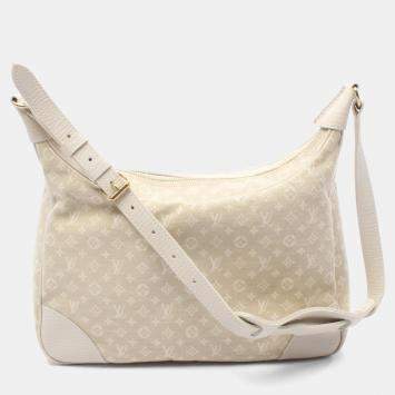 Pre Owned Louis Vuitton Boulogne Shoulder Bag  Monogram Mini Lin Canvas Leather Dune