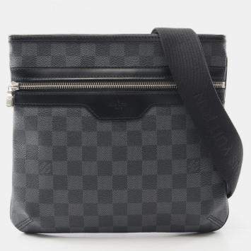 Pre Owned Louis Vuitton Tomas Shoulder Bag  Damier Graphite Canvas Black