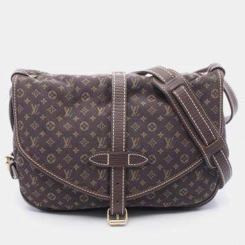 Pre Owned Louis Vuitton Saumur Shoulder Bag  Monogram Mini Lin Canvas Ebene