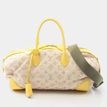 Pre Owned Louis Vuitton Speedy Round Monogram Denim Jaune