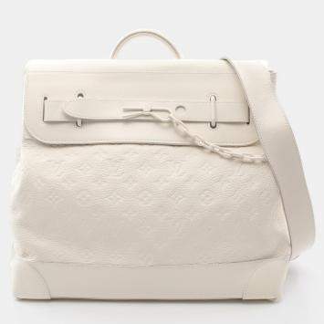 Pre Owned Louis Vuitton Steamer PM White Monogram Empreinte Leather Handbag