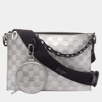 Pre Owned Louis Vuitton Trio Pouch Nm Black/Silver Damier Glitter Leather Shoulder Bag