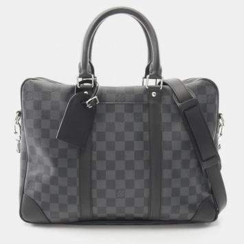Pre Owned Louis Vuitton Porto-Document Voyage Black Damier Graphite Shoulder Bag