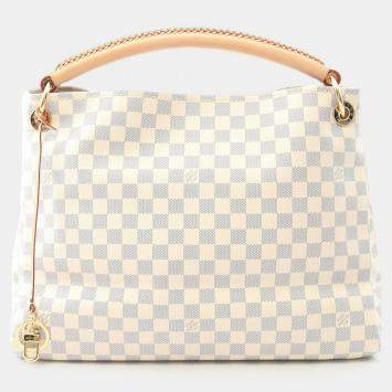 Pre Owned Louis Vuitton Artsy MM White Damier Azur Canvas Leather Shoulder Bag