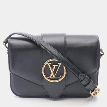 Pre Owned Louis Vuitton Pont 9 Black Leather Shoulder Crossbody Bag