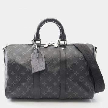 Pre Owned Louis Vuitton Keepall Bandoulière 35 Monogram Eclipse Black Shoulder Handbag
